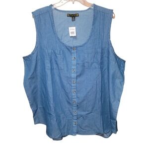 Women's Denim Button Down‎ Top 2X Country Boho Beachy Summer Peasant Hippie Punk